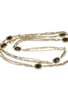 Vintage Sarah Coventry GoldTone Multi Strand 50" Necklace Amber Color Glass